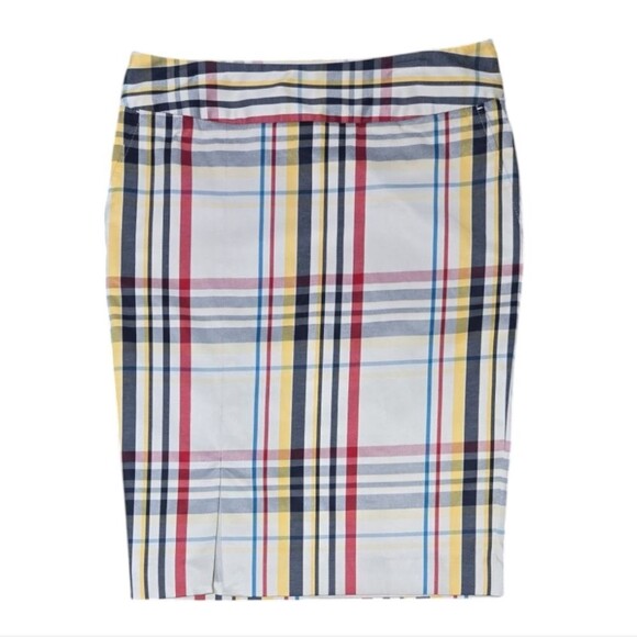 Tommy Hilfiger Preppy Pencil Skirt Cream Plaid Lined Size 8 - Picture 1 of 8